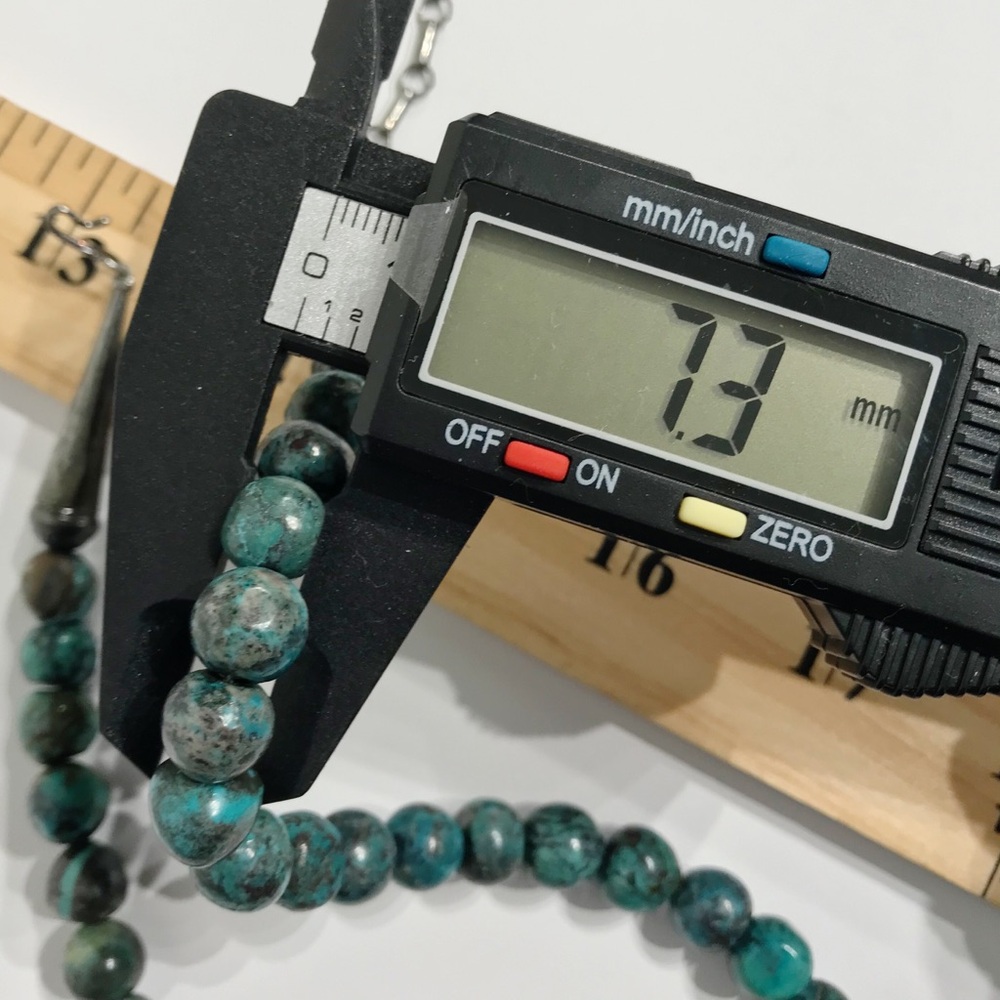 Vintage Native American Sterling Silver 9mm Turquoise Cone Beaded Necklace 24" - Picture 13 of 16